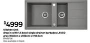 Kitchen Sink Drop In With 1.5 Bowl SingleDrainer Barbados LAVEO Grey 81483736-W48cmXL100cmX H18.5cm