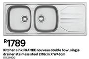 Kitchen Sink FRANKE Nouveau Double Bowl Single Drainer Stainless Steel 81424900-L116cm X W46cm