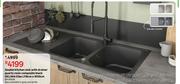 Double Kitchen Sink With Drainer Quartz Resin Composite Black DELEINIA ELBE 81456536-L116cm X W50cm