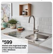 Kitchen Sink Single Bowl Single Drainer Drop In Stainless Steel 81485469-L750 x W400mm