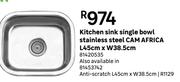 Kitchen Sink Single Bowl Stainless Steel CAM Africa 81420535-L45cm X W38.5cm