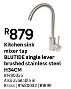 BLUTIDE Kitchen Sink Mixer Tap Single Lever (Brushed Stainless Steel) H34cm 81480035
