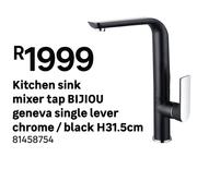 BIJIOU Kitchen Sink Mixer Tap Geneva Single Lever (Chrome/Black) H31.5cm 81458754