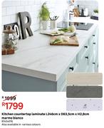 Kitchen Countertop Laminate Marmo Bianco L246cm x D63.5cm x H2.8cm 81454016