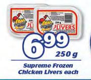 Supreme Frozen Chicken Livers-250g Each