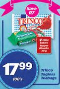Trinco Tagless Teabags 100's + Free Bakers Topper Biscuits 40g
