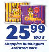 Chapples Bubblegum-100's Each