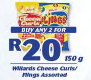 Willards Cheese Curls/Fings-2X150g