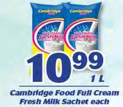 Cambridge Food Full Cream Fresh Milk-1L Each
