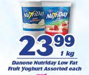 Danone Nutriday Low Fat Fruit Yoghurt-1Kg Each