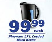 Pineware 1.7L Corded Black Kettle-Each