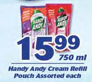Handy Andy Cream Refill Pouch-750ml Each