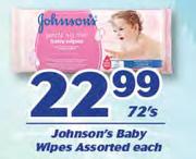 Johnsons Baby Wipes-72's Each