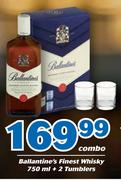 Ballantine's Finest Whisky 750ml + 2 Tumblers Combo