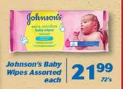 Johnson’s Baby Wipes 72’s-Each