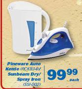 Pineware Auto Kettle (PCK834)/Sunbeam Dry/Spray Iron (SSI-002)-Each