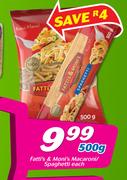 Fatti's & Moni's Macaroni/Spaghetti-500g Each