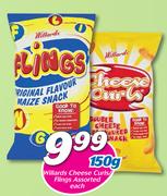 Willards Cheese Curls/Flings Assorted-150g Each