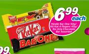 Nestle Bar One-50g/Kitkat 4 Fingers-45g/Tex-62g Chocolate Bar Assorted-Each