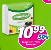 Twinsaver White Serviettes-50's
