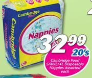 Cambridge Food S/M/L/XL Disposable Nappies Assorted-20's Each