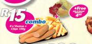 4 x Viennas + Chips-100g Combo Free Jelly & Custard
