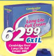 Cambridge Food Long Life Full Cream Milk-6 x 1Ltr