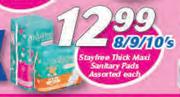 Stayfree Thick Maxi Sanitary Pads Assorted-8/9/10's Each