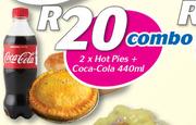 2 x Hot Pies + Coca Cola 440ml Combo