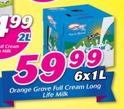 Orange Grove Full Cream Long Life Milk-6 x 1Ltr