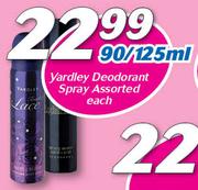 Yardley Deodorant Spray Assorted-90/125ml Each