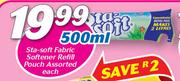 Sta Soft Fabric Softener Refill Pouch Assorted-500ml Each
