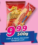 Fatti's & Moni's Macaroni/Spaghetti-500g Each
