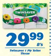 Twinsaver 1 Ply Toilet Tissue-8's