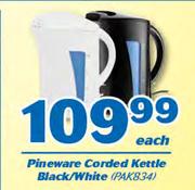 Pineware Corded Kettle Black/White(PAK834)-Each