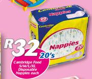 Cambridge Food S/M/L/XL Disposable Nappies-20's Each
