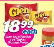 Glen-100's/Rooibos-40's Tagless Teabags Pouch-Each