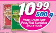 Pride Green Split Peas/Red Speckled Beans 500g-Each