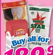 White Star Super Maize Meal-12.5Kg + Spekko Rice-5Kg + Sasko Cake Wheat Flour-10Kg Combo