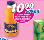 Clover Krush 100% Fruit Juice Blend Assorted-500ml Each