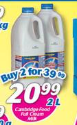 Cambridge Food Full Cream Milk-2 x 2Ltr