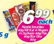 Nestle Smarties-40g/Kitkat 4 Fingers-41.5g/Aero-400g/Tex-40g/Bar One-50g Each