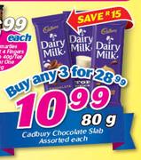 Cadbury Chocolate Slab Assorted-80g Each