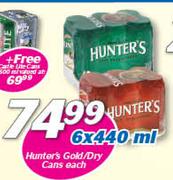 Hunter's Gold/Dry Cans-6 x 440ml Each