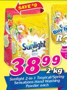 Sunlight 2 In 1 Tropical/Spring Sensations Hand Washing Powder-2Kg Each