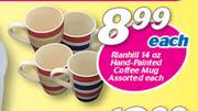 Rianhill 14 Oz Hand Painted Coffee Mug Assorted-Each