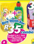 Sunlight 2 In 1 Hand Washing Powder-1Kg + Dishwashing Liquid-400ml Combo