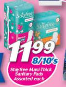  Stayfree Maxi Thik Sanitary Pads Assorted-8/10's Each