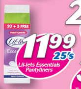 Li-Lets Essentials pantyliners-25's