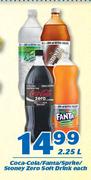 Coca-Cola/ Fanta/ Sprite/ Stoney Zero Soft Drink-2.25Ltr Each